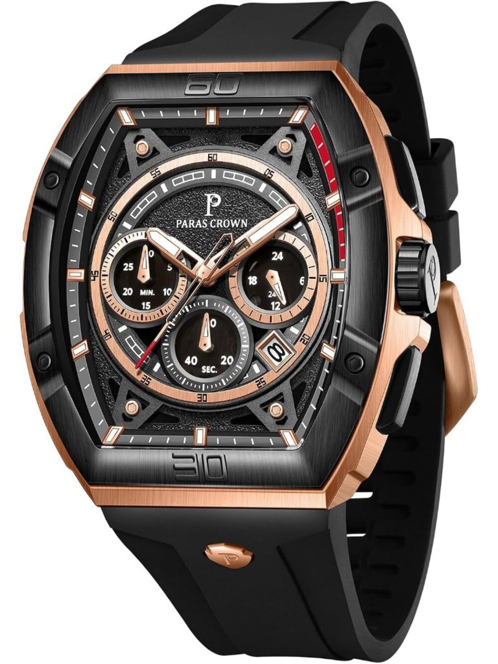 Men's Rose Gold Black 5ATM Waterproof Quartz Luxury Chronograph Analog Watch
